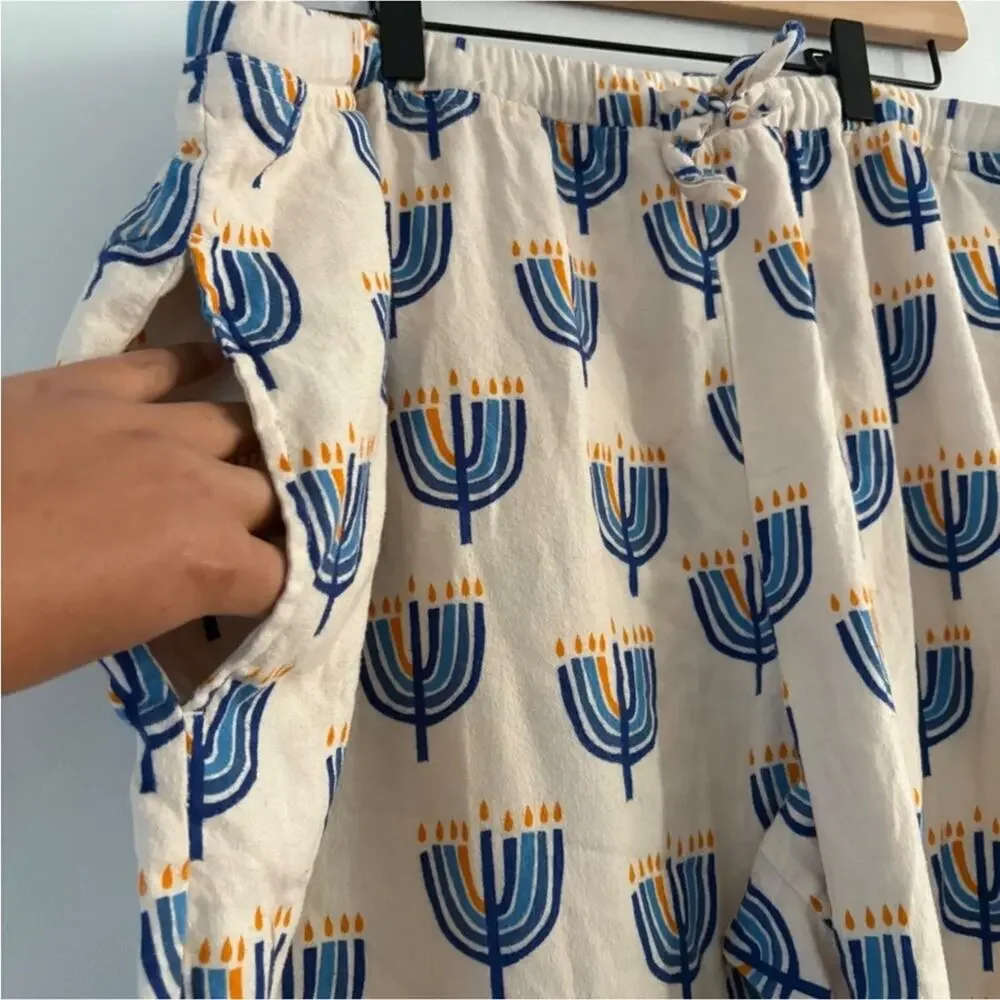 Hanna Andersson‎ XL Menorah Print Cotton Flannel Pajama Pants Lounge Holiday Men